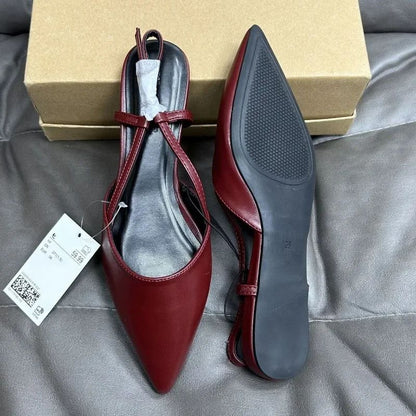 Designer Fashion Pointed Toe Women's Flats 2024 Autumn Elegant Dress Slingbacks Shallow Big Size Comfortable Luxury Ladies Shoes