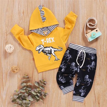 Newborn Baby Boy Autumn&Winter Clothes Set Dinosaur Printed Hooded Long Sleeved Top+Pants Toddler Boy Casual Outfit for Age 0-3