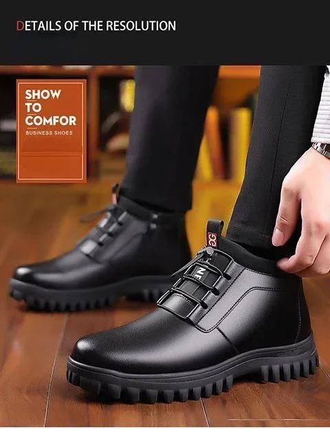 Men's Winter Leather Shoes New Fashion Plush Warm Comfortable Anti slip Business Cotton Shoes Outdoor Casual Snow Boots Vacation