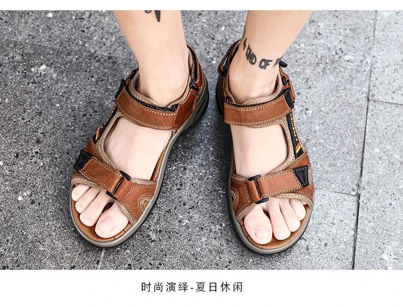 Fashion Men's Sandals Summer Soft Beach Flip Flop Comfortable Genuine Leather Sandals Outdoor Men Roman Sandals Size 46
