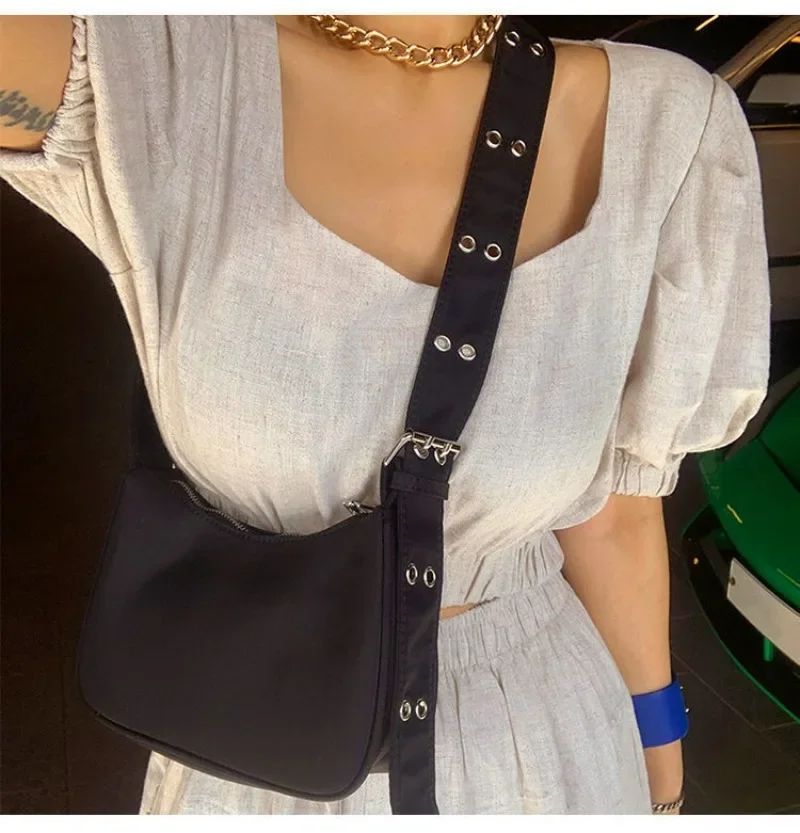 Women Armpit Bag New Nylon Bucket Fashion Solid Zipper SOFT Shoulder Bag Purses and Handbags Luxury Designer Black Tote Bag