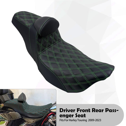 2-Up Motorcycle Driver Passenger Seat With Adjustable Backrest Cushion For Harley Touring Electra Road Glide 09-23 Leather Seat