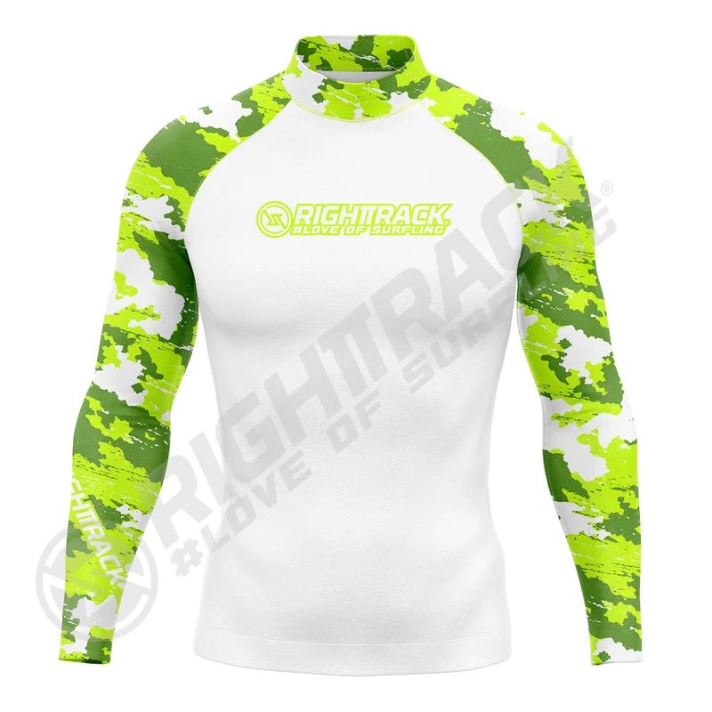 Hot Men's Surfing Shirt Flowers Camo Lycra Rashguard RIGHTTRACK Surf Sportswear Beach UV Swimwear UPF50 Clothes