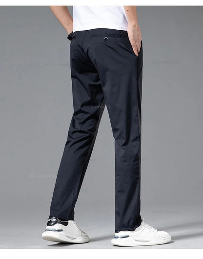 Spring Summer Ultra-thin Casual Pants Men's High Elastic Ice Silk Quick-dry Straight Draped Business Trousers Male Korean