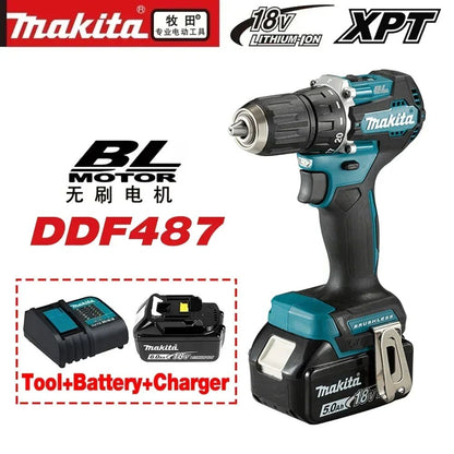 Parafusadeira/furadeira a bateria Makita DDF487 sem escovas, parafusadeira elétrica de impacto equipada com bateria Makita 18V 6AH? ferramenta elétrica recarregável