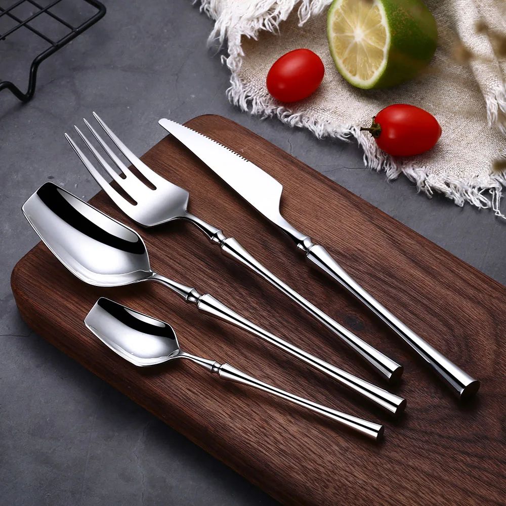 Conjunto de Talheres 24 Peças Aço Inox Fosco Preto Dourado Jogo de Talheres de Mesa Faca Colher Garfo Lavável em Lava-louças