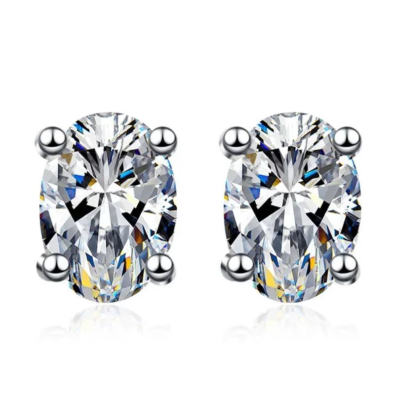 Girl Friend Birthday Gift 18K White Gold 0.5/1/2CT Oval Moissanite Diamond Earplug Earrings PT950 Platinum Women Valentine's Day