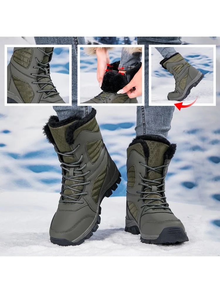 Winter Women's Snow Boots High Top Hiking Boots for Women Winter Outdoor Walking Sneakers Waterproof Plush Warm Platform Boots
