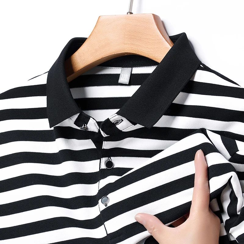 2024 Men's New Striped Cotton Business Casual Short sleeved POLO Shirt Fashion Short sleeved Comfortable and Breathable Top