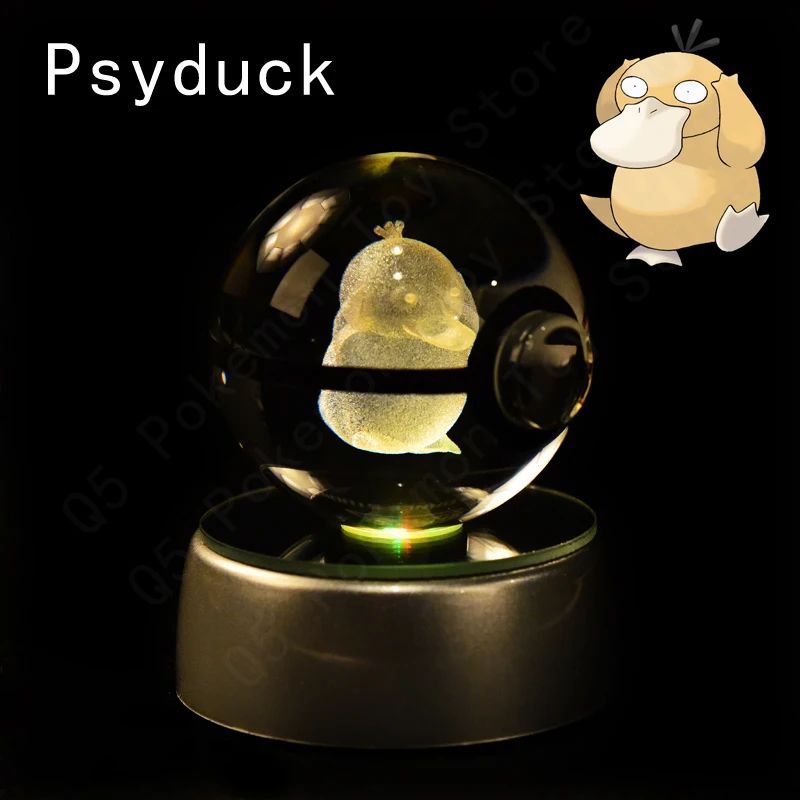 Esfera de Cristal 3D Pokémon 7CM 5CM Mewtwo Pikachu Gengar Bola de Cristal de Vidro Pokémon Pokebola Luminária Noturna LED com Base de Presente