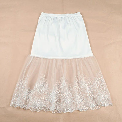 2024 Women Lady Lace Slip Casual Skirt Knee Length Natural Waist A-Line Floral Underskirt Petticoat Fashion New White Black