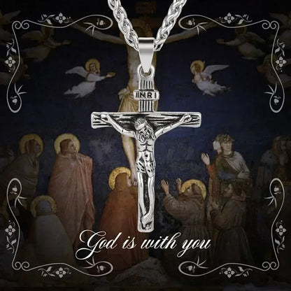 Novo Colar Religioso de Cruz de Jesus para Homens, Pingente de Cruz Banhado a Ouro da Moda com Corrente, Joias de Presente para Homens e Mulheres