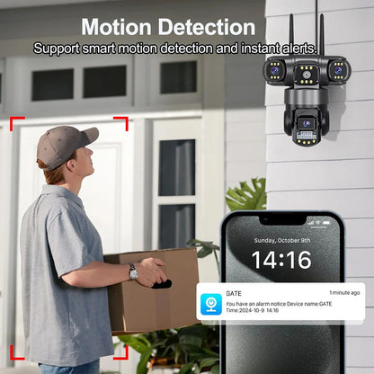Câmera V380Pro 4G Câmera Sim GSM WIFI 12MP 6K Três Lentes Três Telas Monitor Visão Noturna Segurança PTZ Câmera de Videovigilância