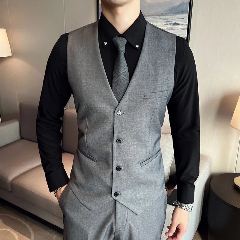 LIBIELIY High Quality Fashion Business Casual (suit + Vest + Trousers) British Style European And American Wedding Dress Three-p
