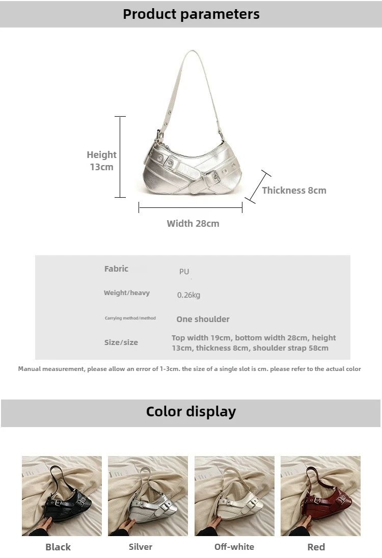 Red Vintage Shoulder Bag Y2K Belt Design PU Leather Underarm Bags for Women Trend Hot Cool Girl Crossbody Bag Punk Style Handbag