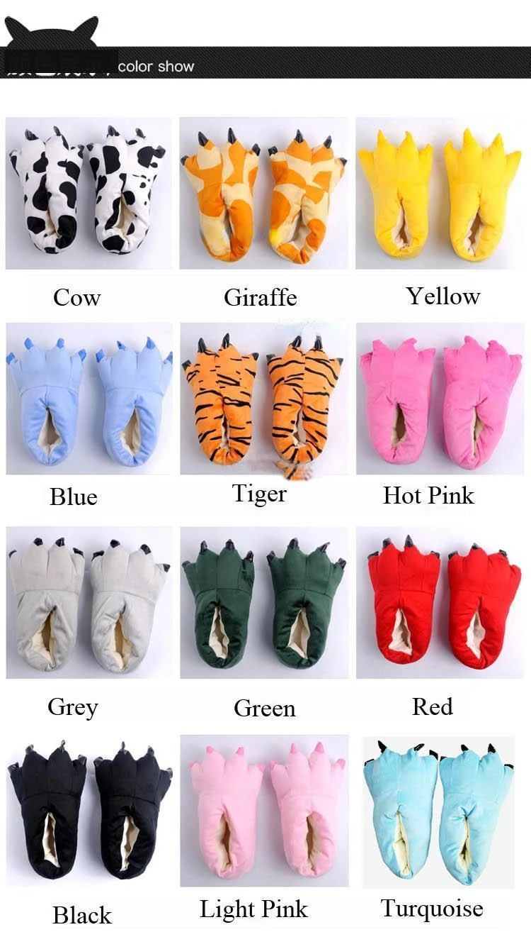 Tiger Animal Paw Slippers For Boy Girl Unisex Kids Cute Monster Claw Slippers Cartoon Soft Plush Warm Home Slippers Child Shoes