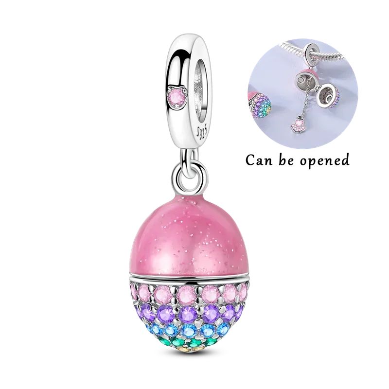 925 Sterling Silver Can Be Opened Pandant Easter Egg Charms Beads Fit Original Bracelet Making Fine Jewelry Women DIY Gift