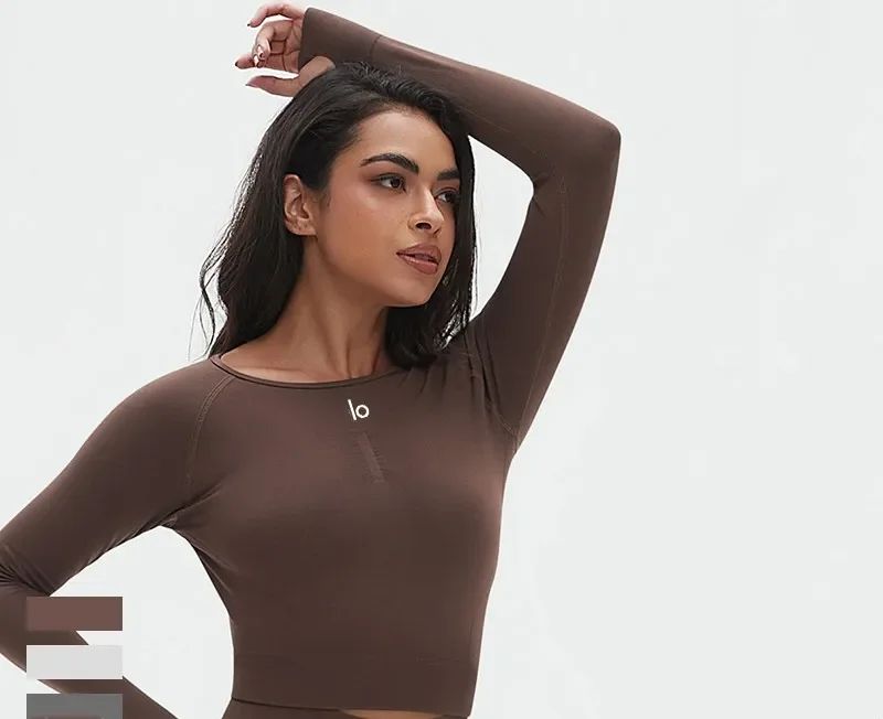 ALOS New Women Yogas T-shirts Solid Sports Top Long Sleeve Running Shirts AL Sexy O Navel Quick Dry Fitness Workout Tops