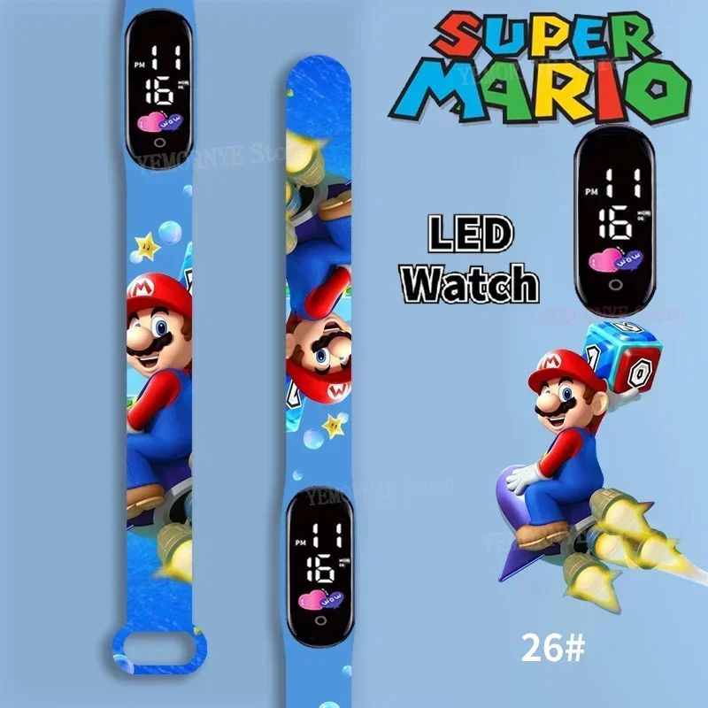 Mario Bros Children's Watches Action Figures Luigi Princess Peach Yoshi Bowser kids Sport Wristband Waterproof Digital Watch Toy