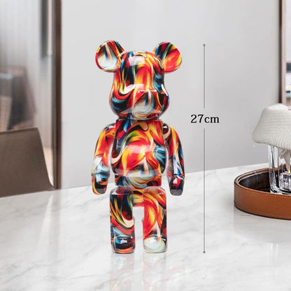 Estátua Urso Graffiti 27cm Bloco Tinta Urso Decoração Enfeites de Resina para Desktop Decoração de Casa Sala de Estar Urso Escultura de Chão Presentes