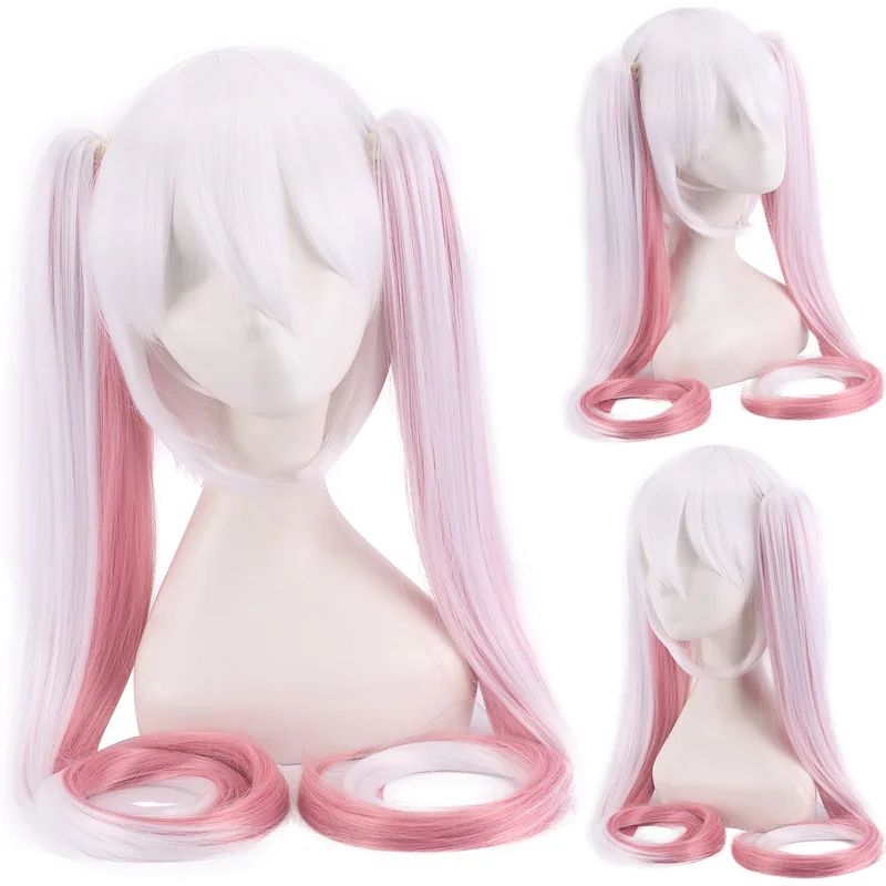 28 Cores Peruca de Cosplay Mi Ku Longa Resistente ao Calor Cabelo Sintético Clip Rabos de Cavalo Perucas de Festa de Halloween + Touca de Peruca Snow Mi Ku
