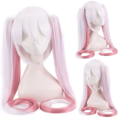 28 Cores Peruca de Cosplay Mi Ku Longa Resistente ao Calor Cabelo Sintético Clip Rabos de Cavalo Perucas de Festa de Halloween + Touca de Peruca Snow Mi Ku