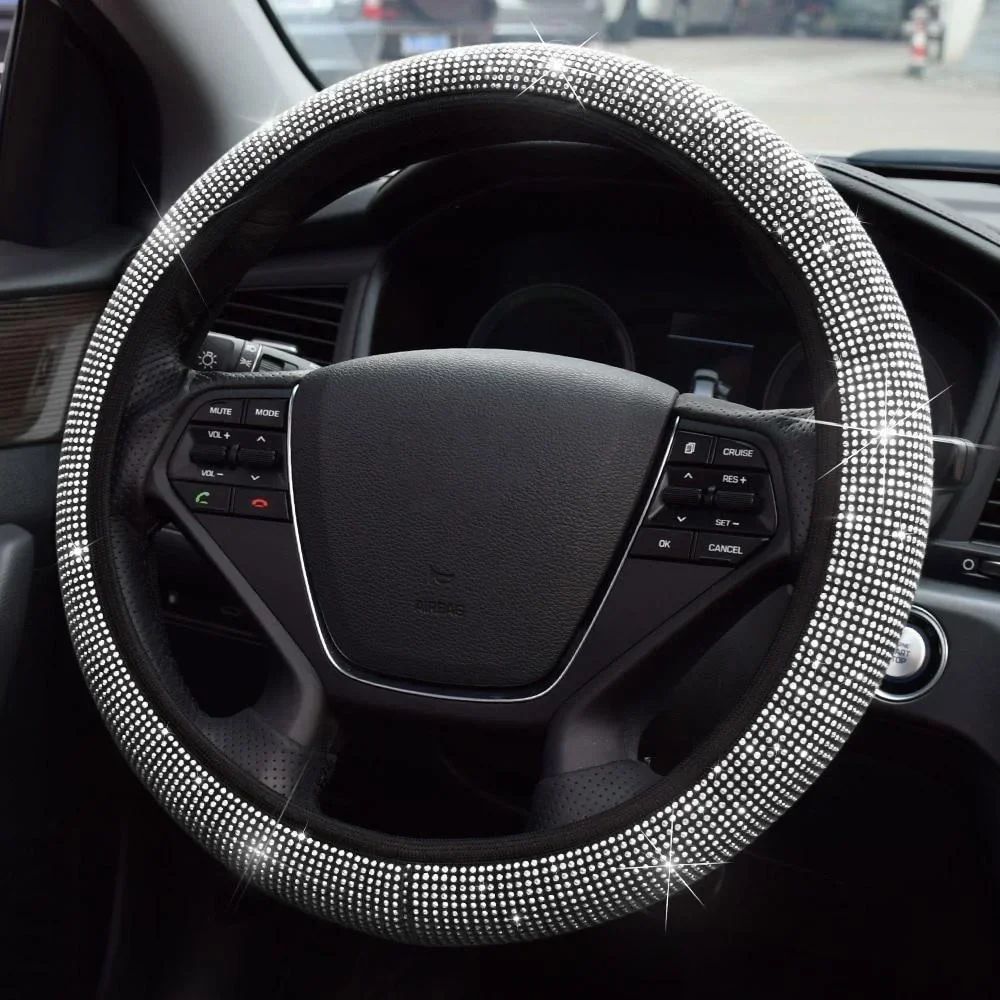 Capa de Volante de Carro 37/38cm Universal Strass Diamante Brilhante Elasticidade Acessórios Internos para Carro Para Quatro Estações