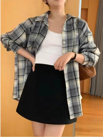 Early Autumn New Style Loose Long Sleeve Shirt Women's Polo Collar Button down Striped Korean Ins Lazy Style Fashionable Women's