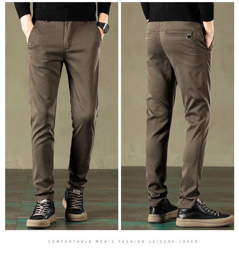 2024 Primavera Novas Calças Casuais Masculinas Marca de Roupas Negócios Cintura Elástica Grossa Clássica Slim Calça Masculina Preto Cinza Marrom