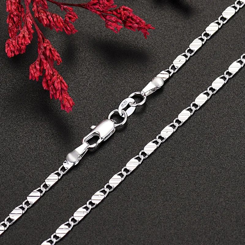 Men Women 2mm Flat Clavicle Chain Necklace S925 Sterling Silver Hypoallergenic Never Fade Multi Size 40-75cm Minimalist Fine Jewelry Gift Christmas Wedding Birthday Anniversary Wholesale