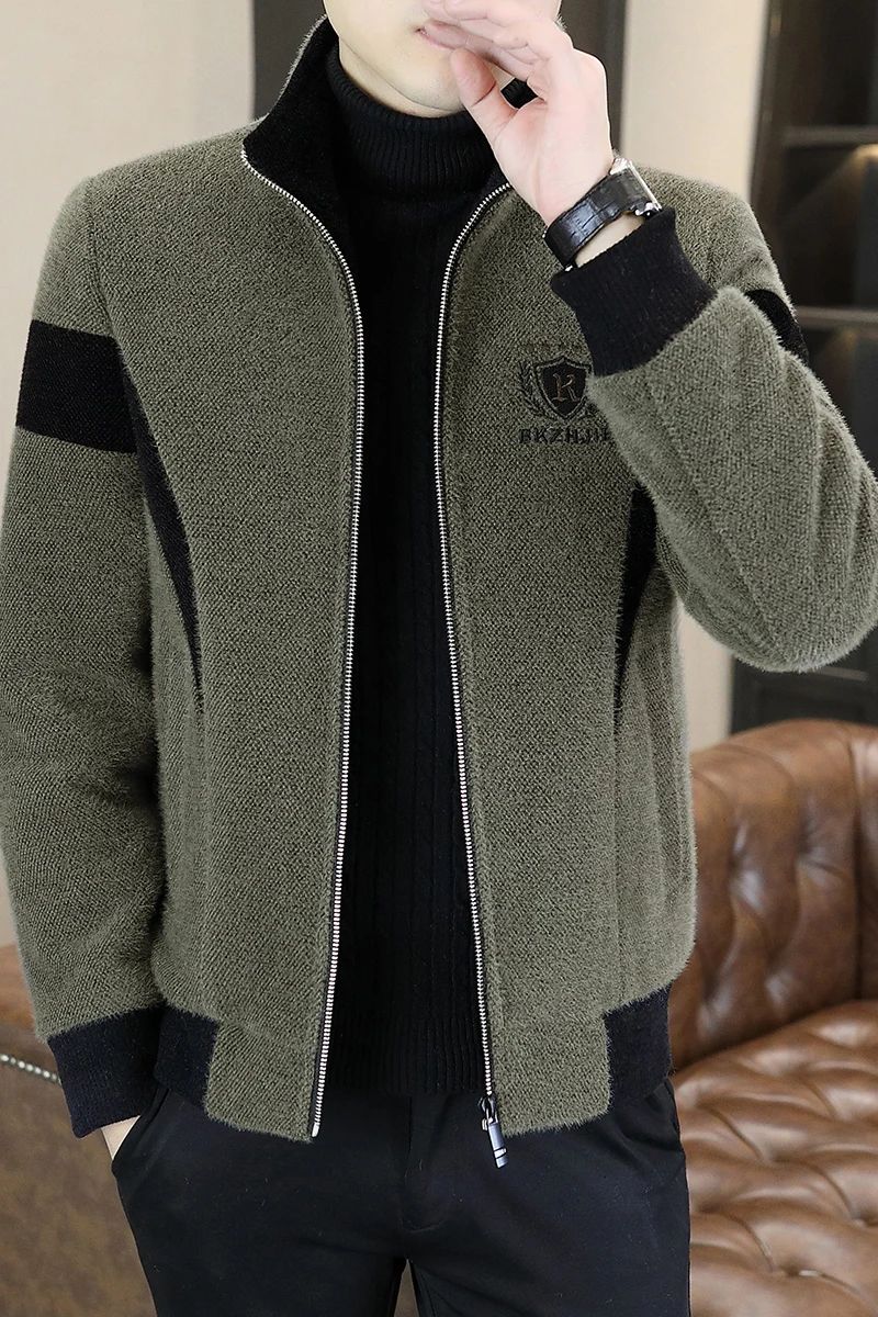 High End Splicing Men's Woolen Coat Winter Thick and Warm Wool Blends Jacket Fashion Casual Social Standing Collar Overcoat 4XL