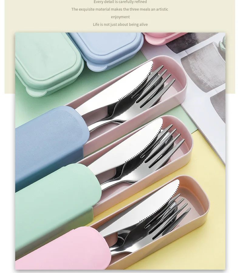 Portable Stainless Steel Cutlery Suit with Storage Box Chopstick Fork Spoon Knife Travel Tableware Set Camping Cutlery