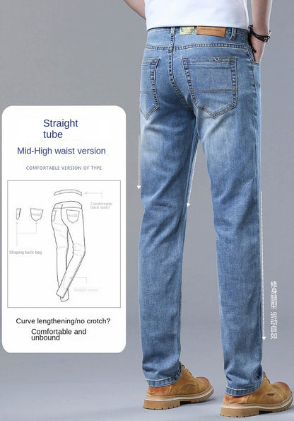 Calça Jeans Masculina Slim Fit 2024 de Material Fino ou Grosso Luxo Estilo Clássico Negócios Jeans Elástico Calças Masculinas Roupas