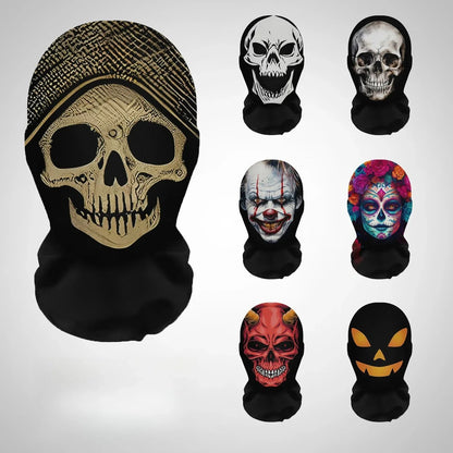 Halloween Skeleton Mask Elastic Mesh Hood Scary Party Cosplay Prop Breathable Face Cover Hood