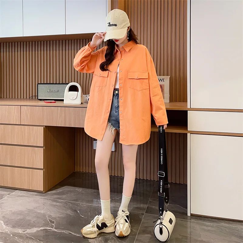 Casual Stylish Denim Long Sleeve Shirt For Women New Spring Autumn Loose Fit Age-Reducing Hong Kong Style Jacket With Button