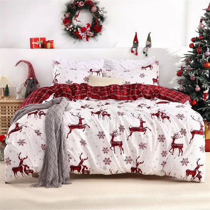 Merry Christmas Duvet Cover Christmas Elk Snowflakes Red Bedding Set Happy New Year Quilt Cover Holiday Gifts Bedroom Decoration