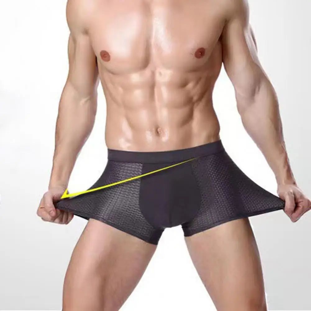 Men Breathable Boxers Ice Silk Mesh Men's Boxers Soft Breathable Underwear with Moisture-wicking Technology U Design for Comfort