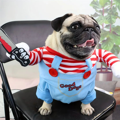 Dog Halloween Costume Pet Deadly Doll Chucky Dogs Costume with Wig, Dog Costumes for Medium Dogs Funny Party Cosplay Halloween