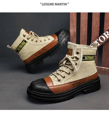 Men's Shoes  Autumn and Winter Breathable High-top Boots Heightened Thick-soled All Match Canvas Casual Shoes Mens Boots