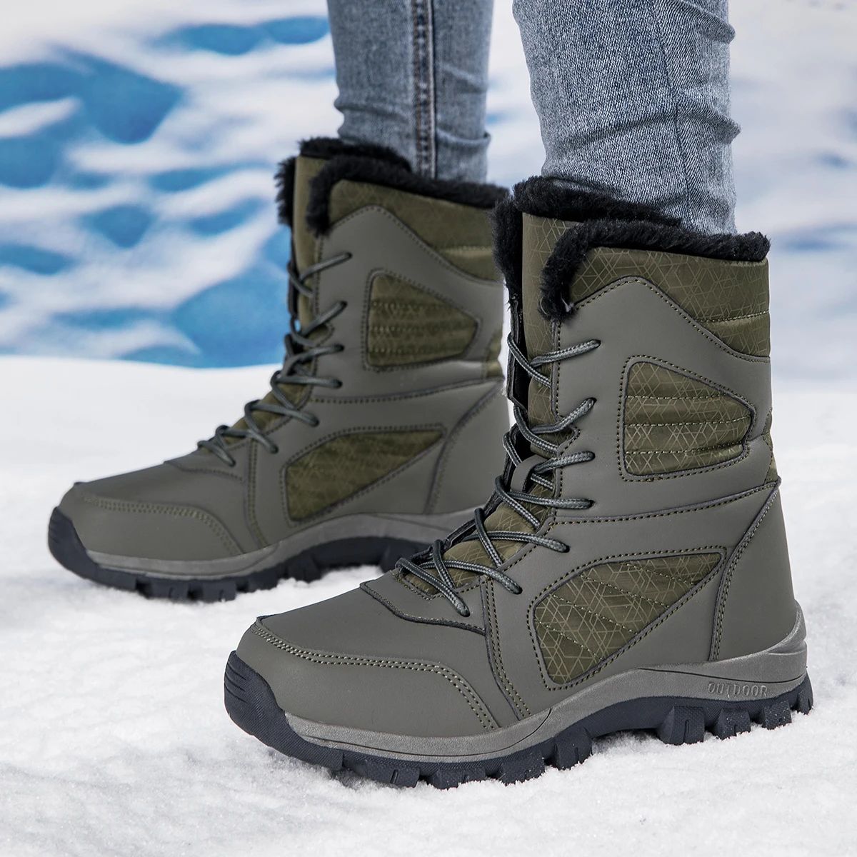 Winter Women's Snow Boots High Top Hiking Boots for Women Winter Outdoor Walking Sneakers Waterproof Plush Warm Platform Boots