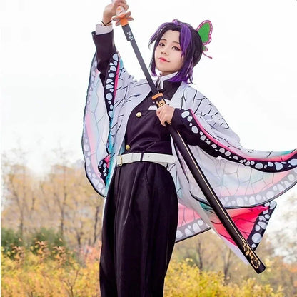 Anime Demon Slayer Kochou Shinobu Cosplay Costume Kimetsu No Yaiba Kochou Uniforms Wigs Hairs Halloween For Kids Adult Cos Party