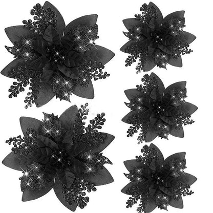 5pcs 14.5cm Glitter Artifical Christmas Flowers Mreey Christmas Tree Decoration Happy New Year Ornaments Xmas Fake Flowers natal