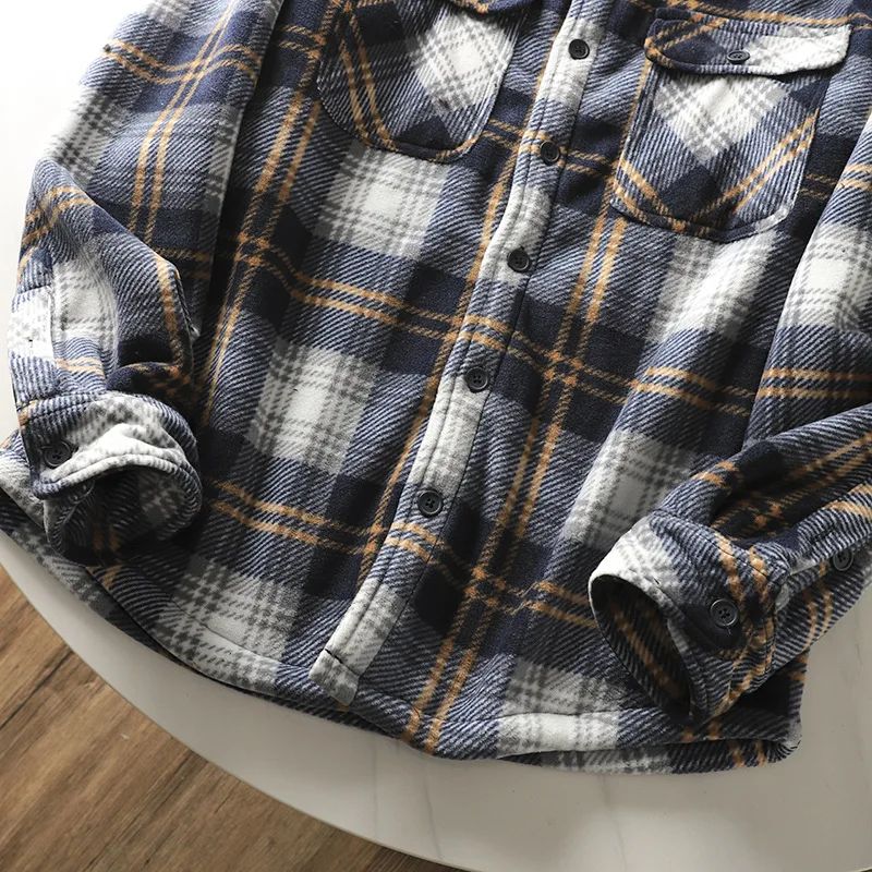 Mens Winter Fleece Linend Warm Plaid Shirt Jacket Casual Long Sleeve Flannel Checked Shirt Men Western Cowboy Button Up Tops