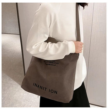 Japanese Canvas Crossbody Bags for Men Women Retro Letter Tote Bag, Trendy Literary Handbag Shoulder Bag for School Work Travel