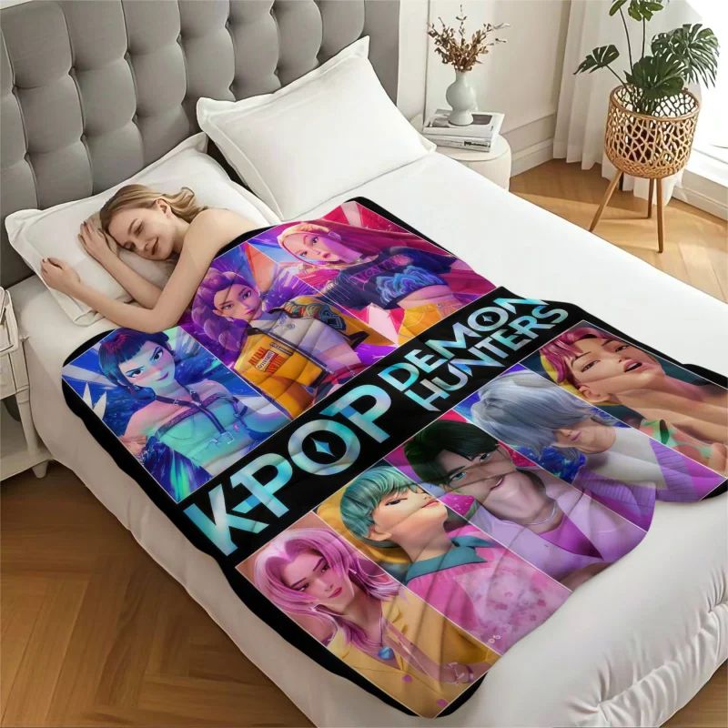 1 cobertor de flanela k-pop Demon Hunters Huntrix Cobertor macio e quente de qualidade Cobertor de inverno infantil para sofá cama Macio e fofo