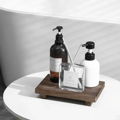 Bandeja de Madeira com Pedestal para Decoração de Banheiro, Organizador de Pia para Sabonete Líquido e Velas Perfumadas, Suporte para Temperos de Cozinha