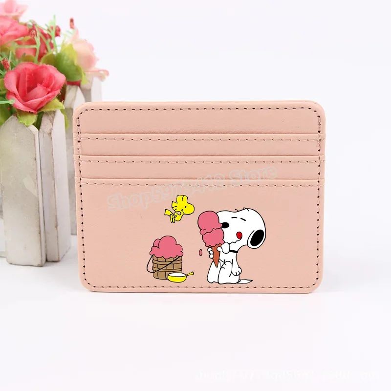 Snoopy Coin Purse Peanuts Anime Credit Card Holder Passport PU Wallet ID Cards Cover Case Bag Kids Men Woman Birthday Gift