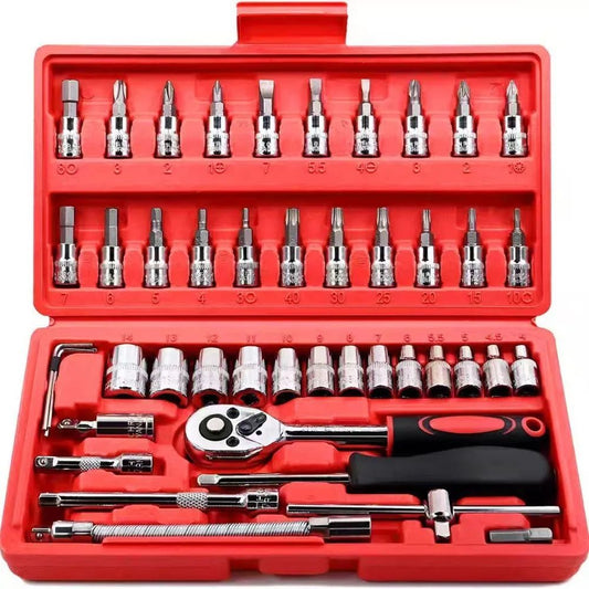 46-piece Auto Repair Combination Ratchet Wrench Toolbox, Auto Maintenance Vehicle-mounted Socket Repair Set Tools Car Repair Kit