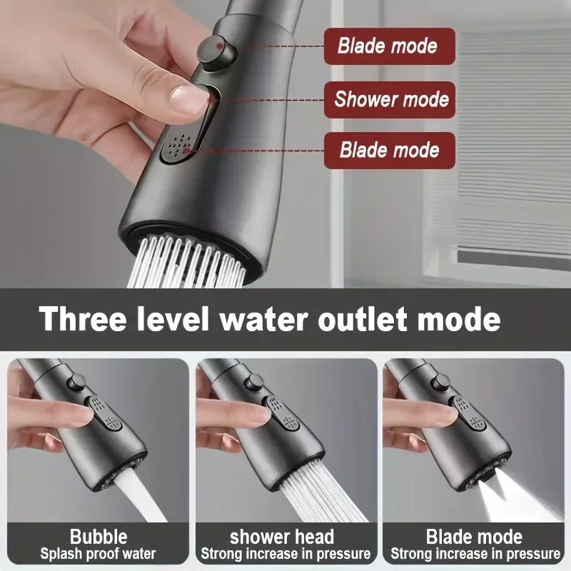 1pc Faucet Extender Metal Alloy,Three Modes,Head Water Saver Home Extended Shower Spray Filter  Faucet Extender  Kitchen