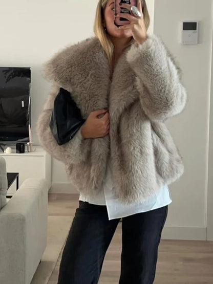 MUJER Faux Fur Coat Plush Fluffy Women's Jacket 2025 Woman Autumn Winter New in Outerwears White Red Gray Black Blends Coats